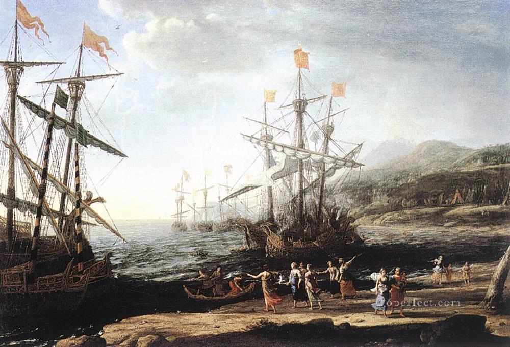Marine with the Trojans Burning their Boats landscape Claude Lorrain Beach Oil Paintings
